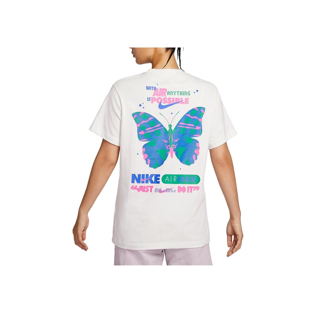 Nike Letter Print Round Neck Casual American Vintage Short Sleeve T-Shirt Women Tops White FQ8874-030