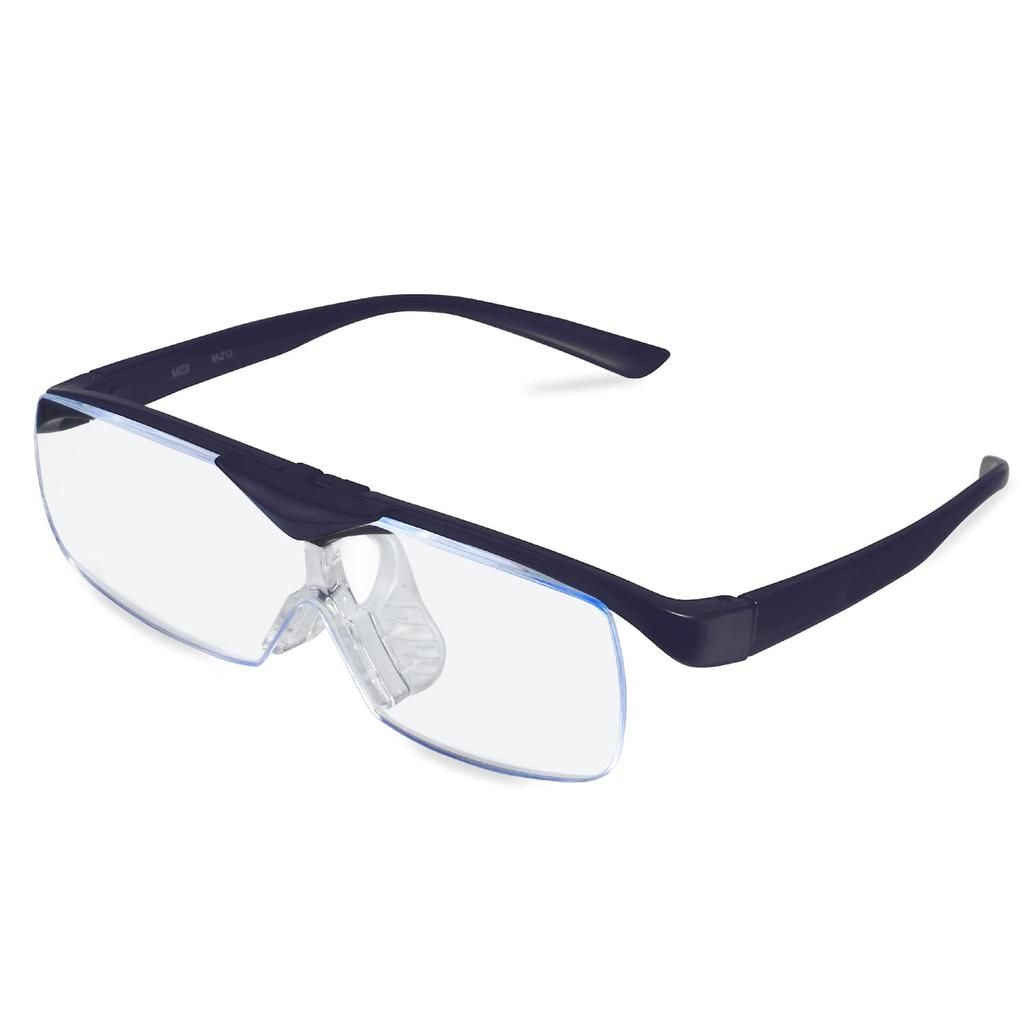 MIDI Eyeglass Magnifier, 1.3x, 1.6x, 1.8x Magnification, Flip-Up Magnifier, Stylish, Flip-Up Magnifying Glasses, Pearl Black, 6 Colors, Lens