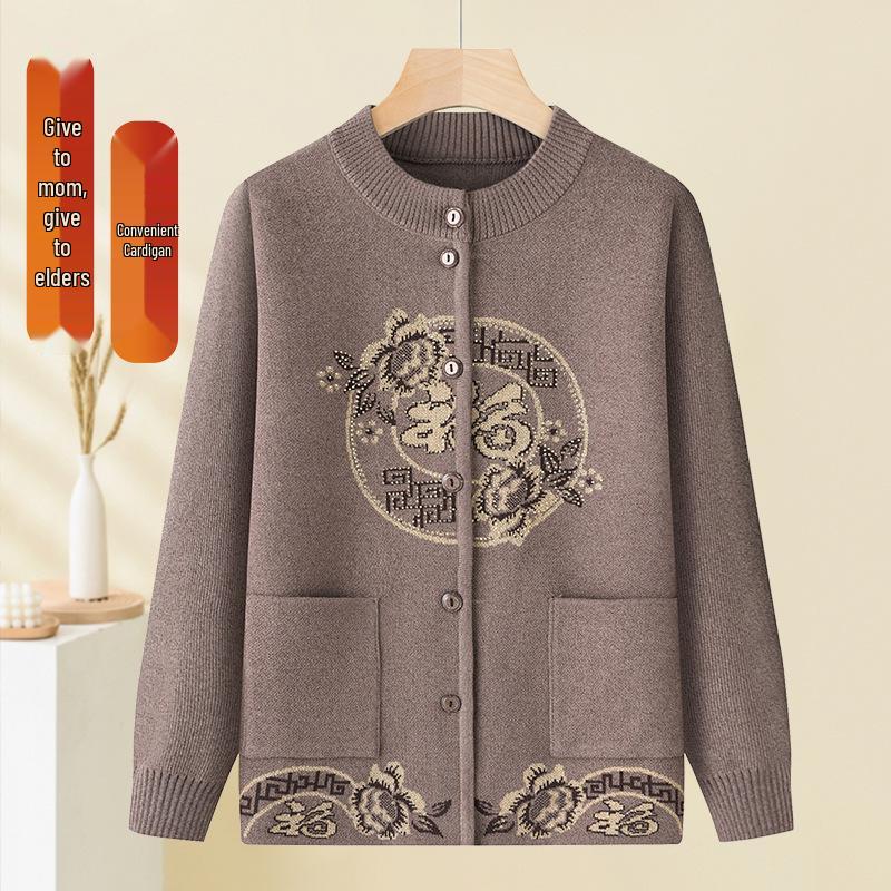 2025 New Style Tang Suit Plus Velvet Warm Sweater for Middle-Aged and Elderly Women