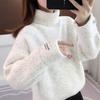Faux Mink Fur Sweater for Women Thickened Winter and Autumn Outfits Turtleneck Striped Pullover Top Casual Knitted Sweater