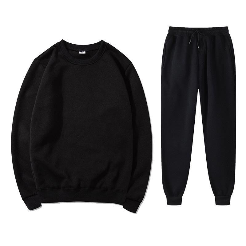 Unisex Solid Color Round Neck Fleece Hoodie Set