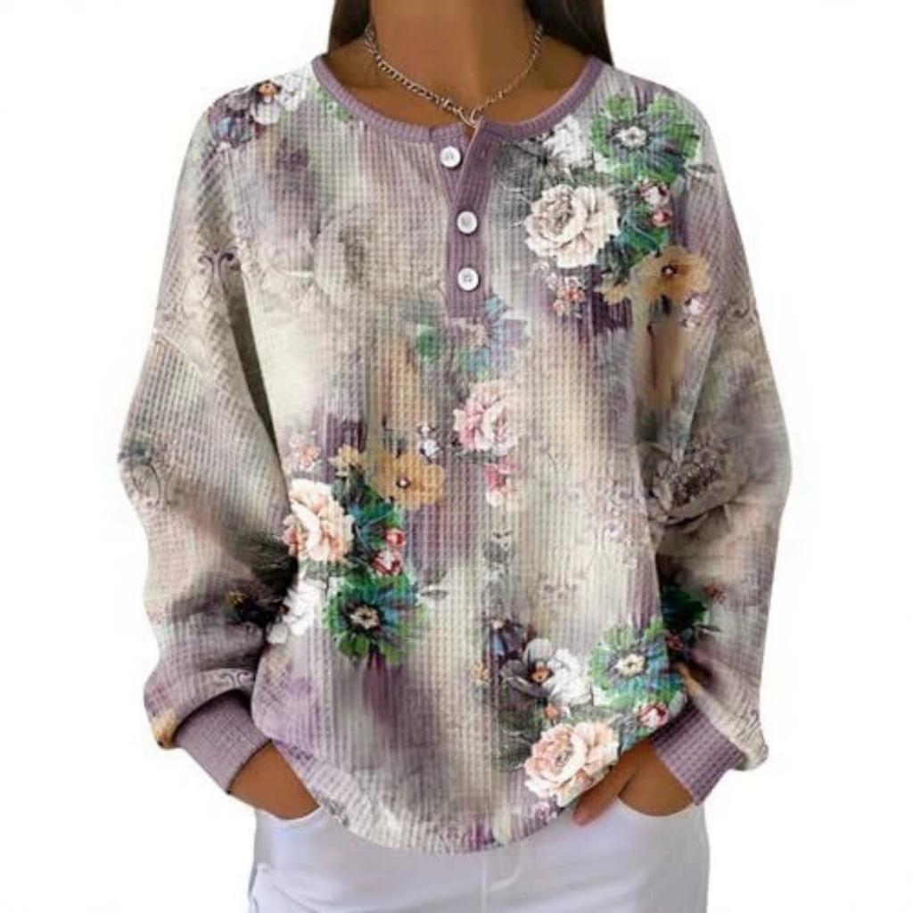 Women's Casual Printed Button Long Sleeve Sweatshirt