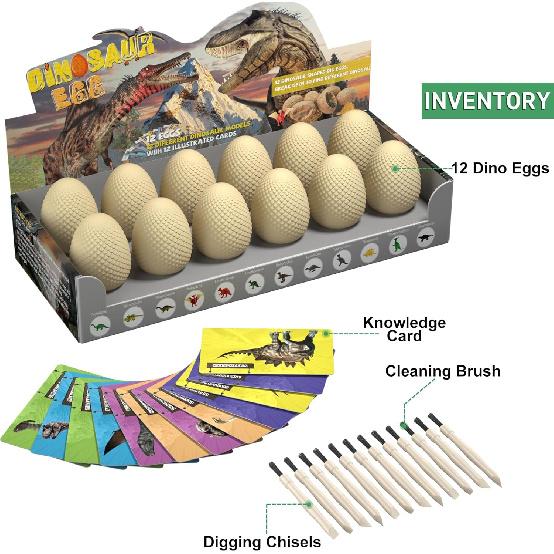 EARTH SCODE Dinosaur Eggs Excavation Dig Kit, 12 Dino Egg with 12 Cute Unique Dinosaurs Inside Toys for Best Holiday & Birthday Archaeology Science