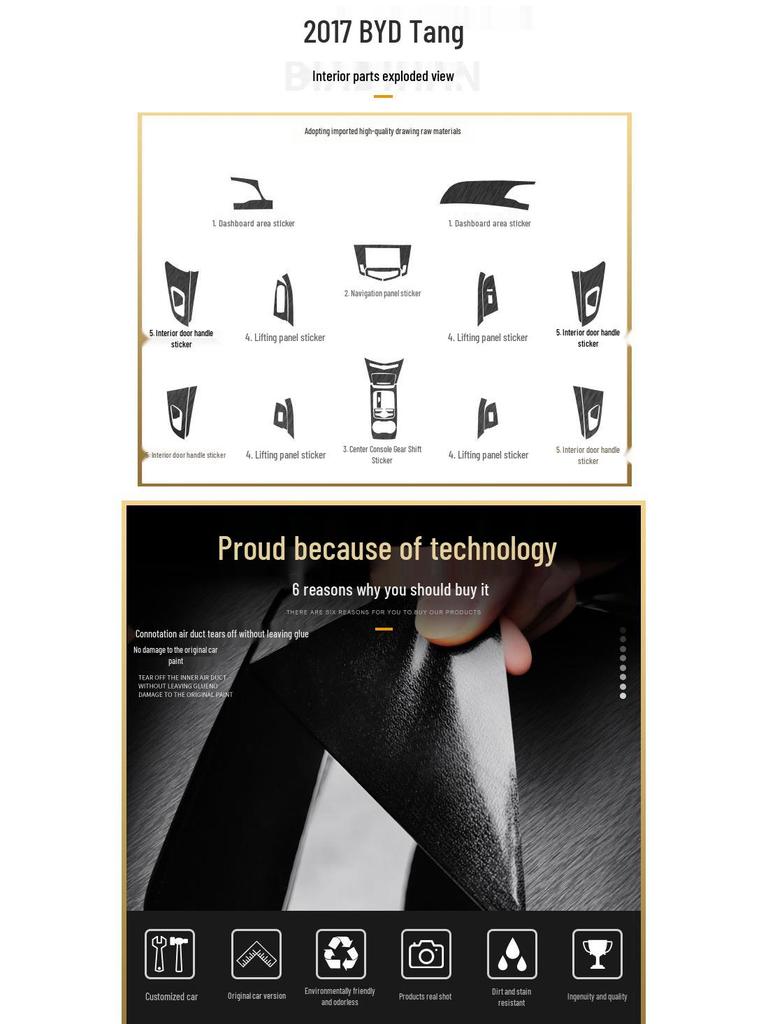 Black Warrior Gebürsteter Autoaufkleber für 17-21 BYD Tang Innenraum Mittelkonsolen Dekoration
