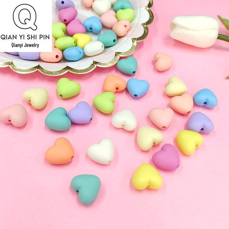 Perles Macaron Cœur - Cœur Pêche en Caoutchouc Tactile pour Collier, Bracelet et Accessoires de Cheveux DIY (E18)