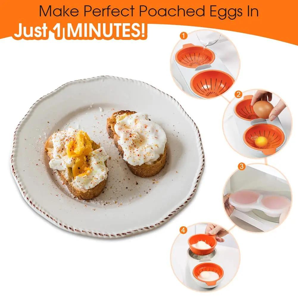 Microwave Egg Cooker Mold with Lid Household Double Cup Steamed Egg Bowl Baby Food Supplement Egg Cooker Kitchen Cooking Tool