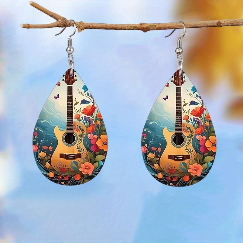 Note Guitar PU Leather Earrings for Women Elegant Fashion Earring Jewelry Matching for Festivals, Banquets, Parties
