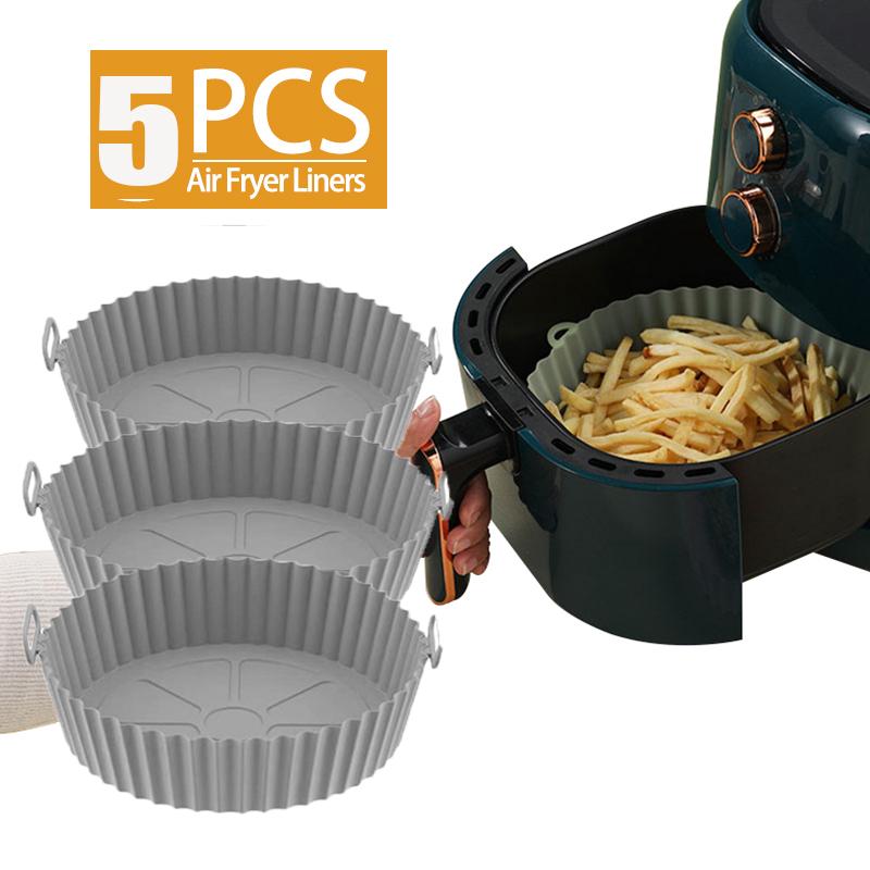 20cm Silicone Air Fryers Oven Baking Tray Pizza Fried Chicken Airfryer Silicone Basket Reusable Airfryer Pan Liner Accessories