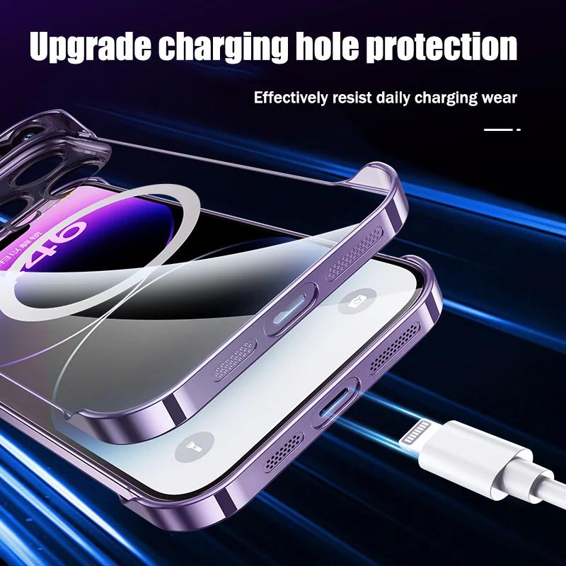 Luxury Plating Frameless Magnetic For Magsafe Thin Case For iPhone16 17 13 15 Pro Plus Max Wireless Charging Clear Slim PC Cover