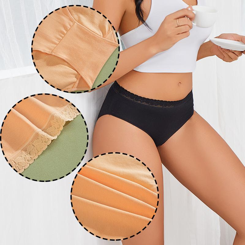 4PCS/Set Women Cotton Panties Sexy Low Waist Briefs Lace Cotton Female Comfortable Underwear Solid Color Soft Lingerie