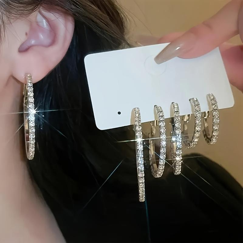 European & American fashion sparkling earrings, minimalist & high-end. Creative exaggerated large/medium/small hoop design, sold as 3-pair set.