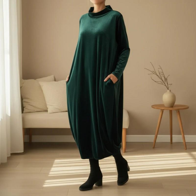 Womens Oversized Loose Fit Long Sleeve Round Neck Midi Dress Winter 2026 Korean Style