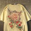 AmericanStyle High Street Retro Rose Flower ShortSleeved TShirt For Unisex And Unisex New Summer Style Pure Cotton Top
