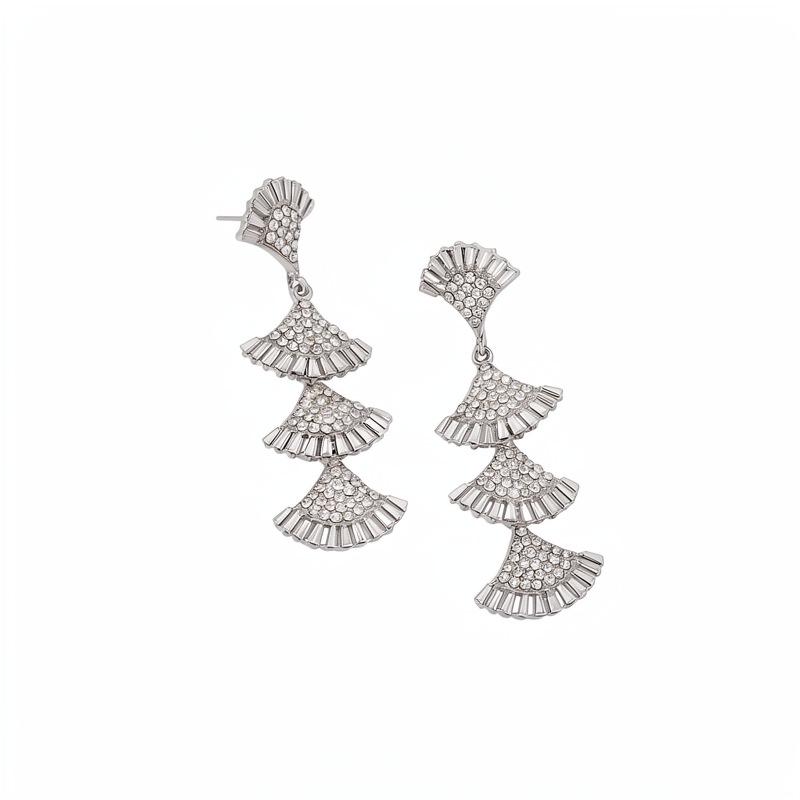 Silver Needle Light Luxury Rhinestone Fan Tassel Earrings - Exquisite High-End Ear Jewelry