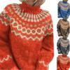 Damen Nordischer Strickpullover Hoher Rollkragen Lässig Winter Pullover Tops Jumper