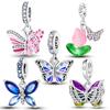 Copper Butterfly Series Charms Zirconium Round Charm Bead Dangle Fit Original Bangle Bracelet Necklace Diy Jewelry