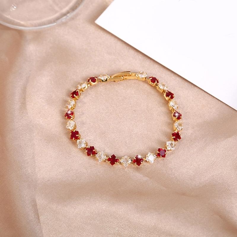Geometric Pattern Cubic Zirconia Tennis Bracelet Gold Plated Copper Chain Wristband Wrist Accessory For Women Men