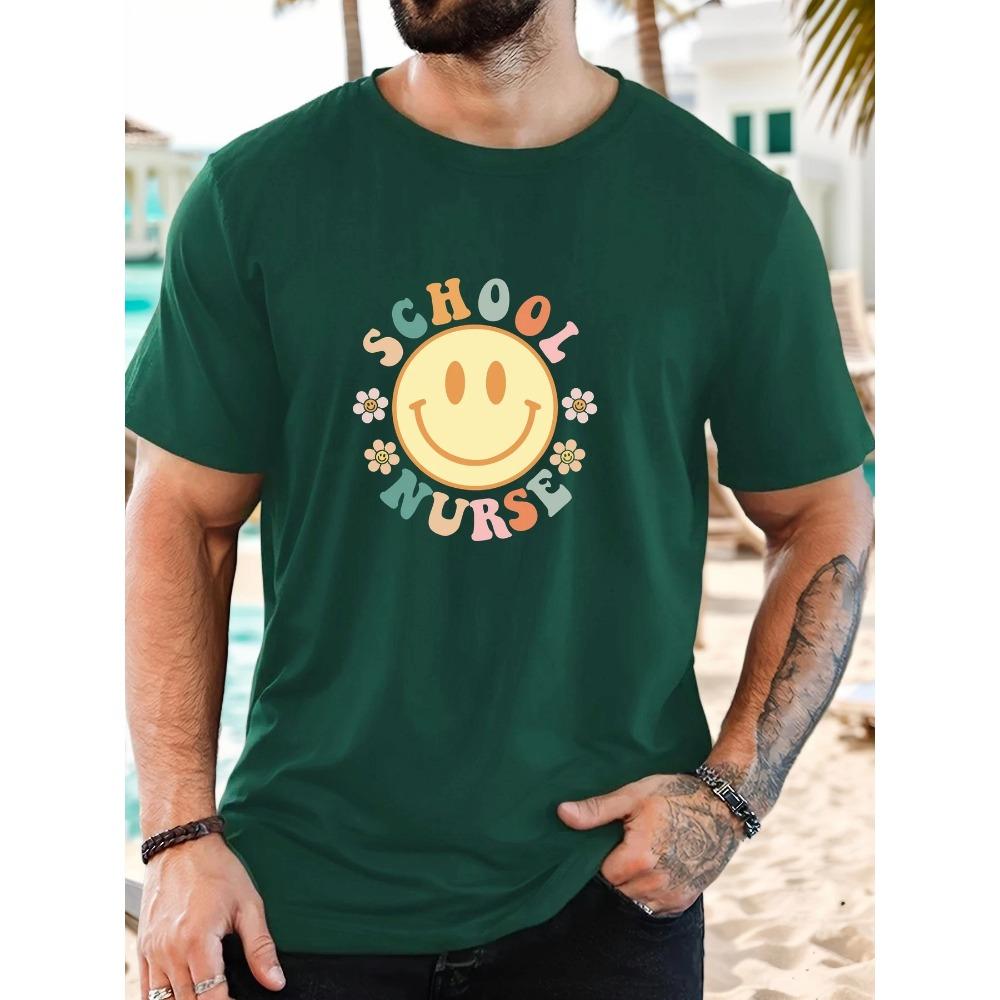 Male School Nurse Pattern Summer Casual Crew Neck Short T-Shirt