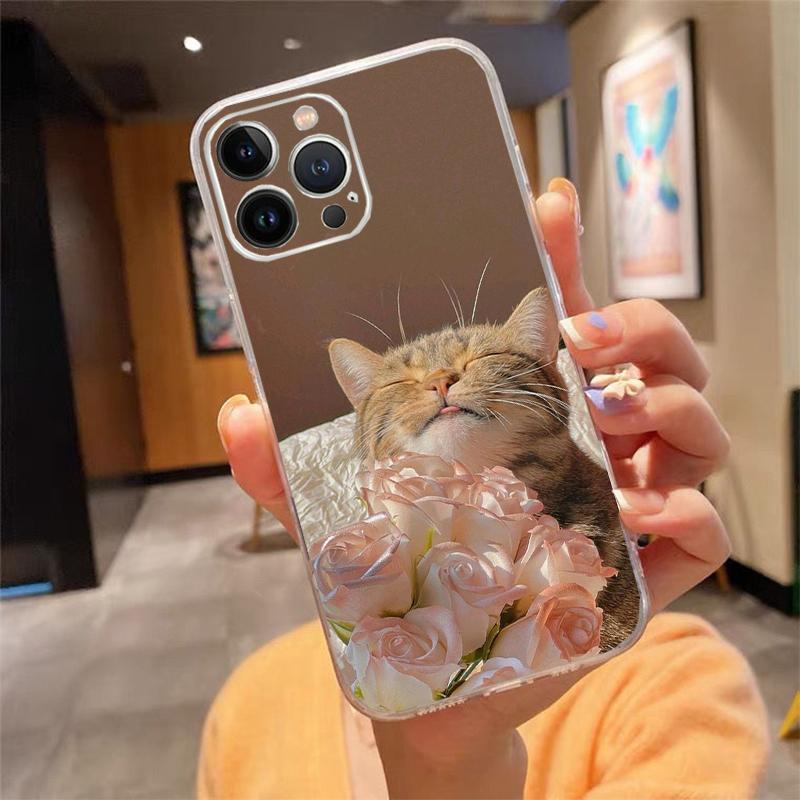 Phone Case For iPhone 17 Pro Max Air 16 15 14 13 Pro Max 15 16 Pro 15Plus Flower Cat Silicone Cover