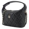 Chanel 25c Classic Chain Metal Logo Leather Woven Chain Hobo Bag Single Shoulder Crossbody Grainy Cowhide Material Gold Hardware Handbag Women'S Black