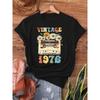 Vintage 1976 Cassette Tape Wildflower 50 Year Old Birthday Print T-shirt, Short Sleeve Crew Neck Casual Top for Summer & Spring, Women's Clothing
