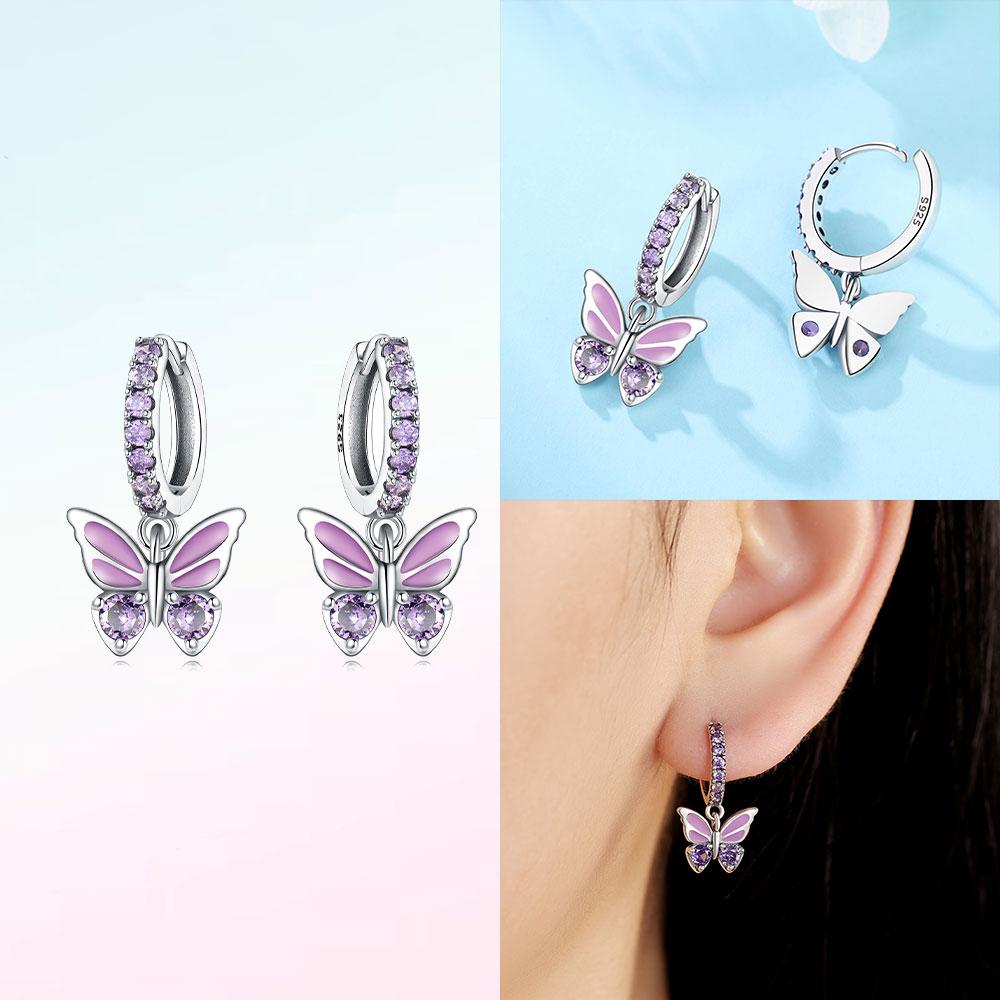 Hoop Earrings 925 Silver Certified Red Bow Heart Zircon Stud Earrings Lady's Anniversary Gift Luxury Jewelry