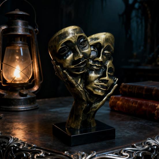 Gothic Bronze Face Sculpture Abstract Dark Art Human Face Resin Figurine Statue Home Office