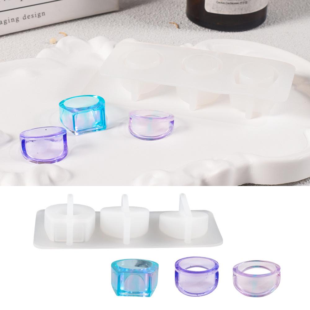 Poppy Crystal Epoxy Resin Three-Piece Ring Set with Imitation Jade Gemstone Mold