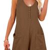 Jumpsuit met knoopjes aan de voorkant en zakken, zomerse, casual, effen, mouwloze jumpsuit