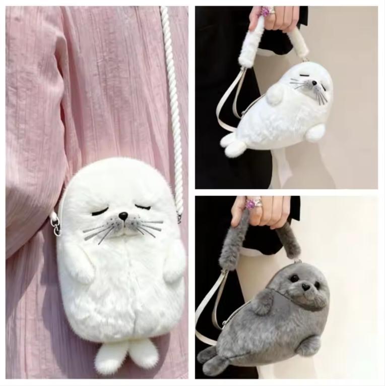 Phone Bag Cute Seal Shoulder Pouch Adorable Soft Cartoon Seal Handbag Lightweight Adjustable Straps Crossbody Bag Daily
