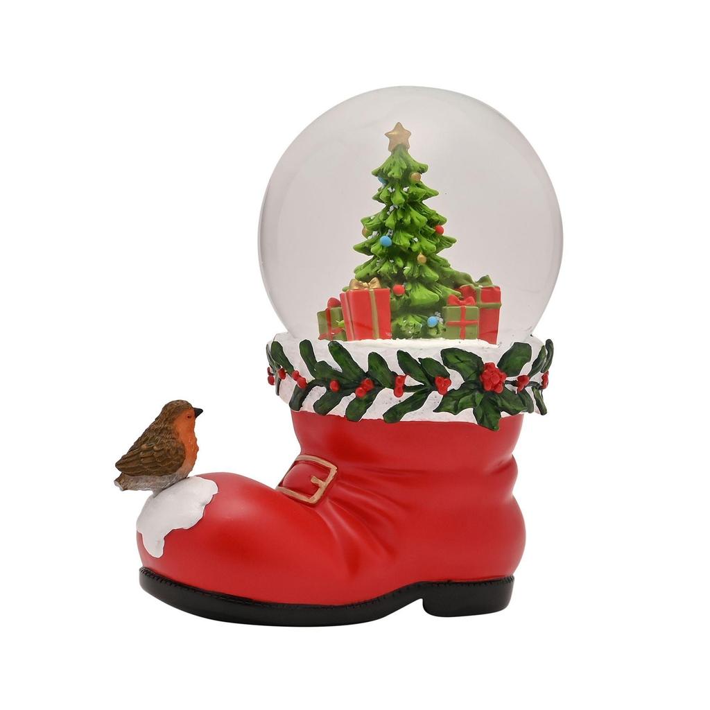 Santa Boot with Robin Snow Globe