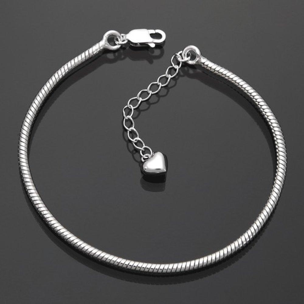 925 Silver Heart Snake Single Chain Layered Fashion Silver Bracelet