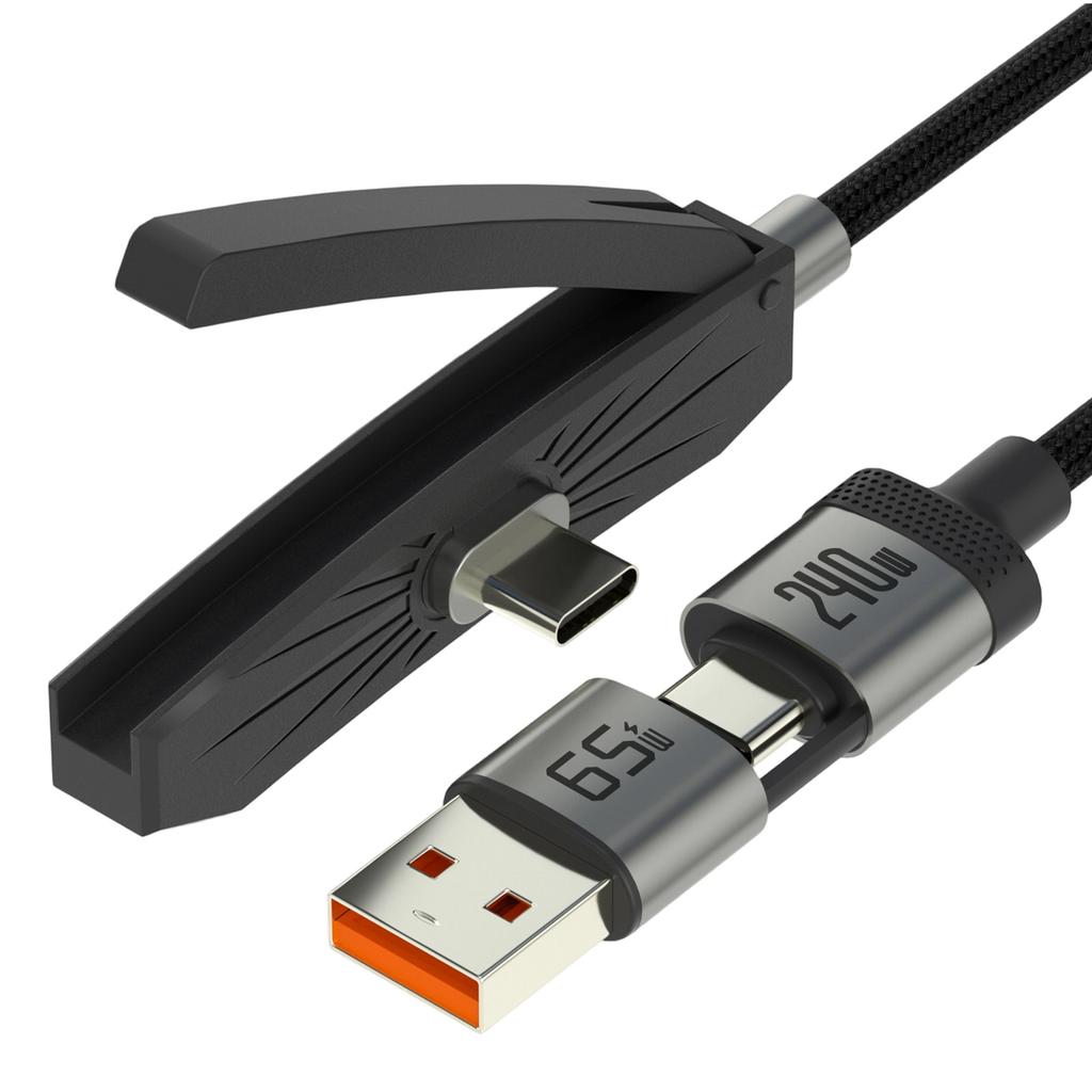 Fast Speed Invisible Holder Charging Wire 240W USB C 65W USB Double Port Braided Data Cable With Phone Stand Feature