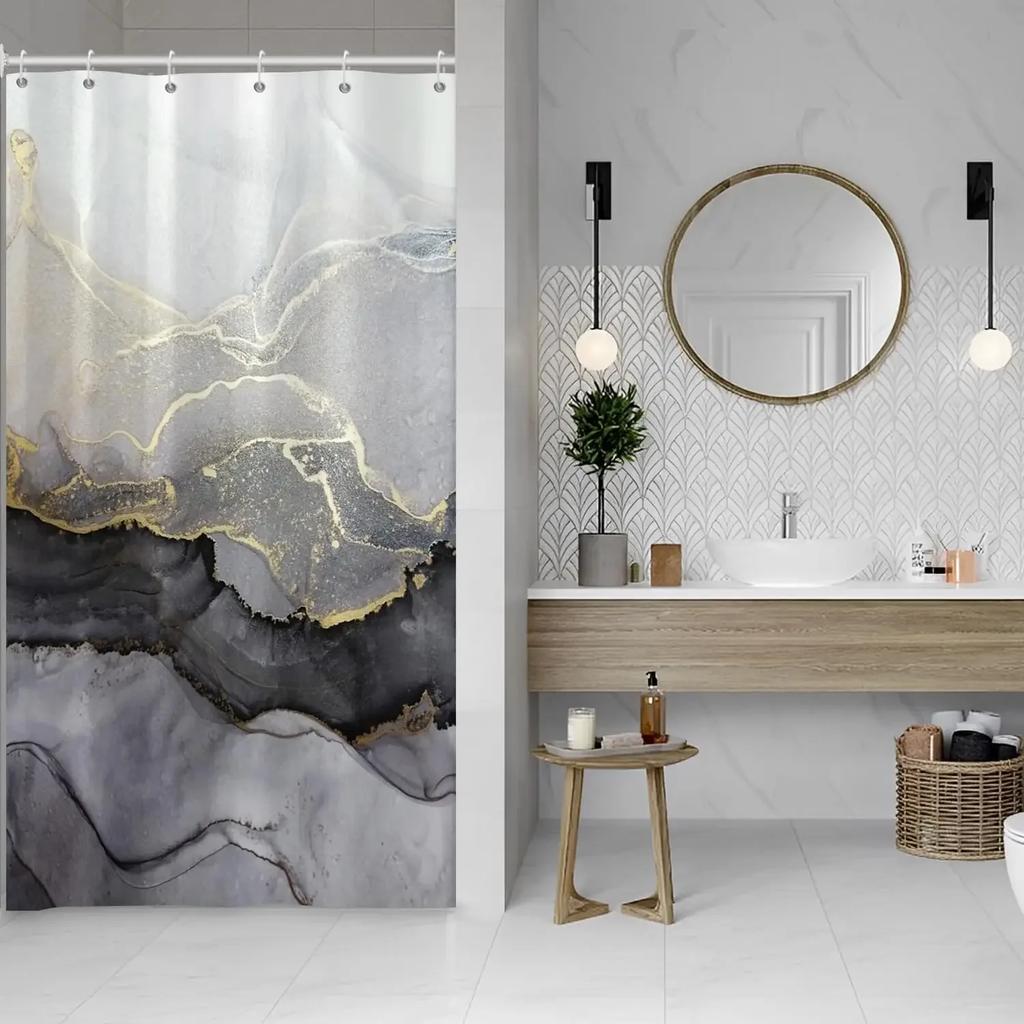 Blue Shower Curtain, Marble Shower Curtain for Bathroom Stall RV Watercolor Abstract Waterproof Fabric Shower Curtain Set