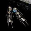Silbernadel Luxuriöse Diamantbesetzte Imitationsperlen Tropfen Quaste Ohrringe - Elegantes Europäisches & Amerikanisches Hängeaccessoire.
