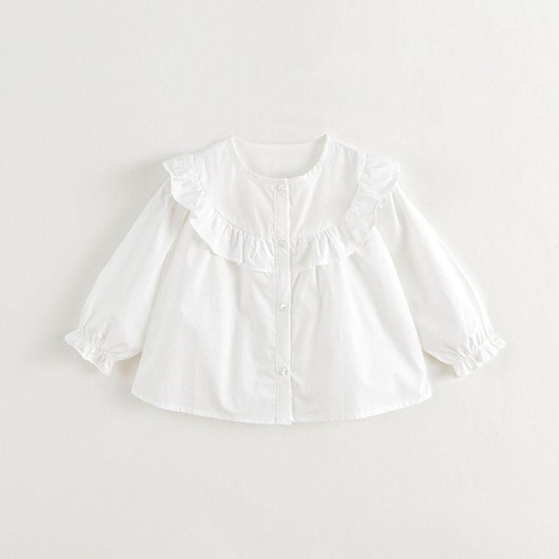 

Mark Jenny Girls Sweet Ruffled Shirt Kidsren s Shirt Pure Cotton Blouse Top Spring New Style 241376 Light Beige 80