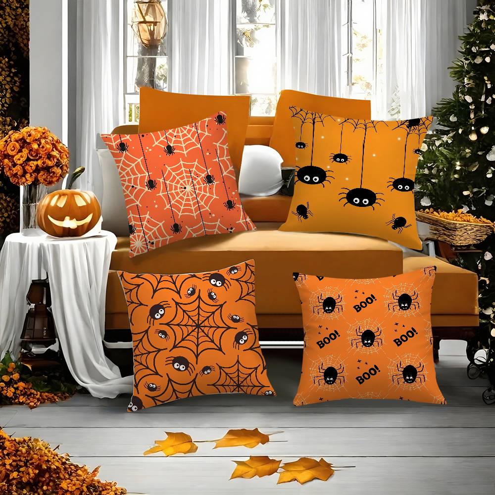 Happy Halloween scary spider web Pillow Case Short plush Double-sided Print Square Throw Pillow Covers Sofa Home Cushion Decor