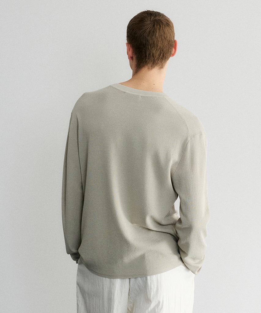Le Mad Relaxed Henley Neck Long Sleeve Knit - Light Grey