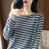 Women Cotton Sweater Curled O-neck Strip Pullover Autumn Winter Casual Knit Clothing Fashion Soft Bottoming Sweater Tops