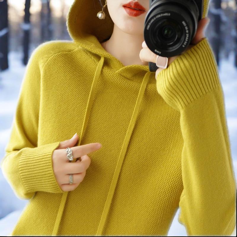 Hooded sweater hoodie inner knit sweater casual large size hooded sweater
