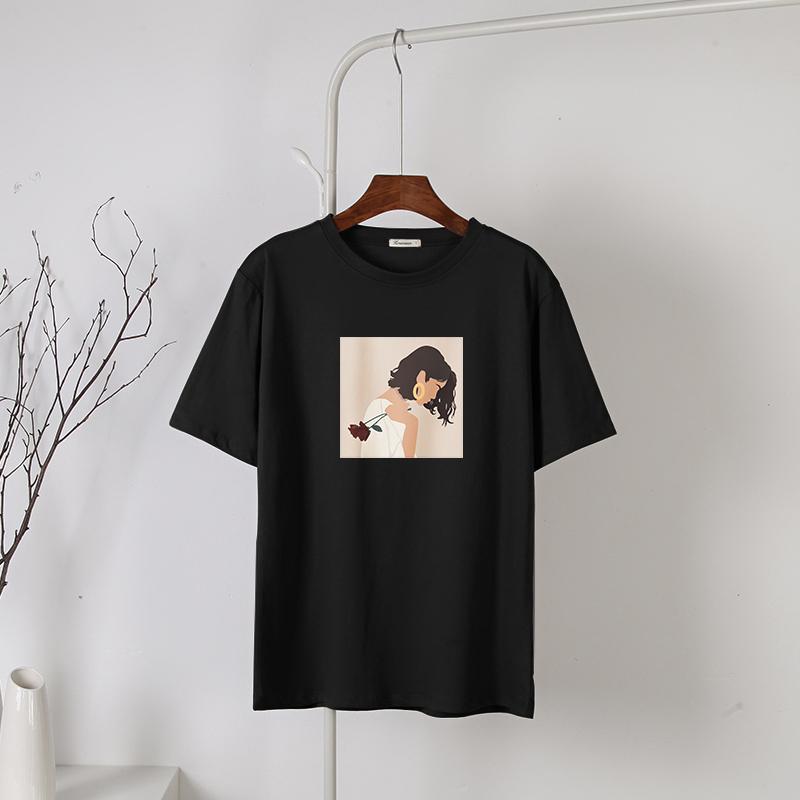 Hirsionsan Aesthetic Cartoon Printed T Shirt Women Summer Loose Casual Clothes Ladies Elegant Harajuku Graphic Tees Cotton Female Tops