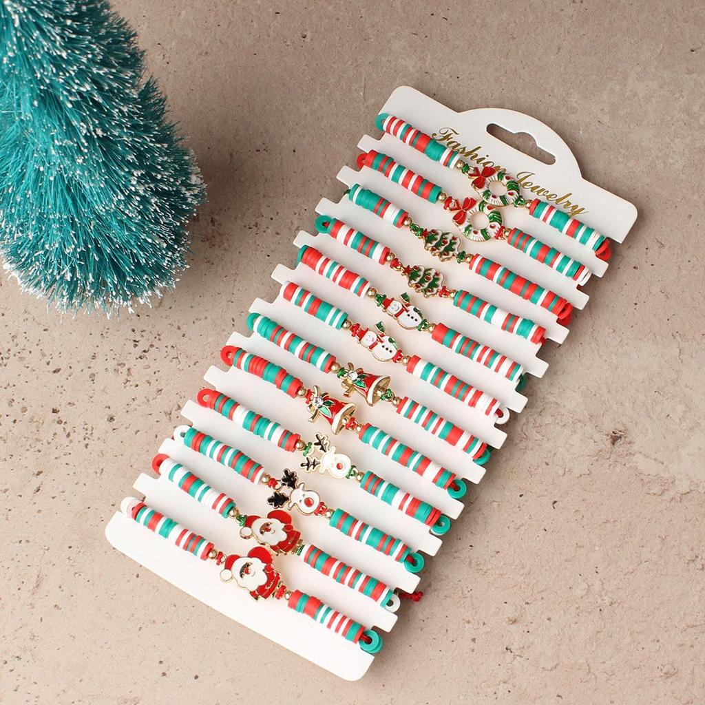 Holiday Pearl Beaded Bracelet Set with Santa & Reindeer Charms - Unisex Festive Hand Rope