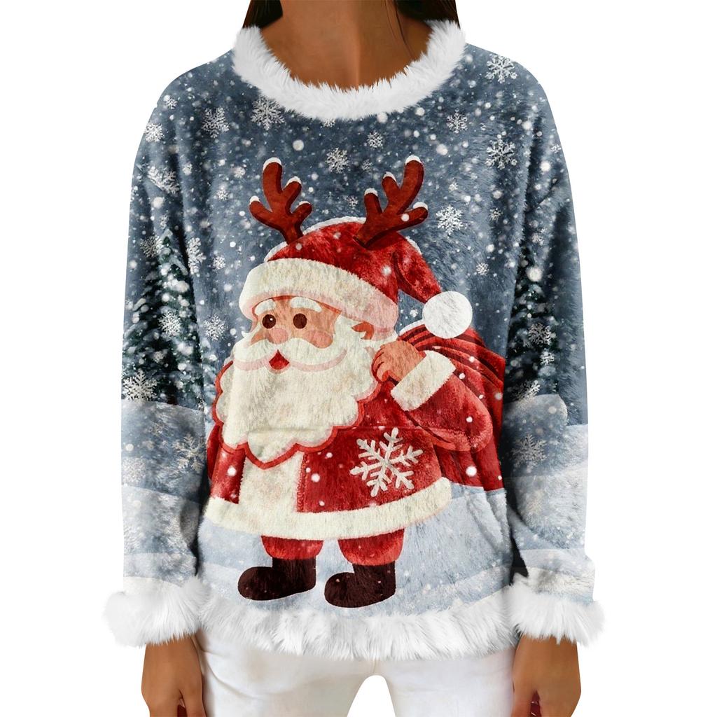 Dam Casual Fleece Sweatshirt Långärmad Rund Hals Casual Bekväm Lös Passform Lättviktig Dam Flanell Sweatshirt