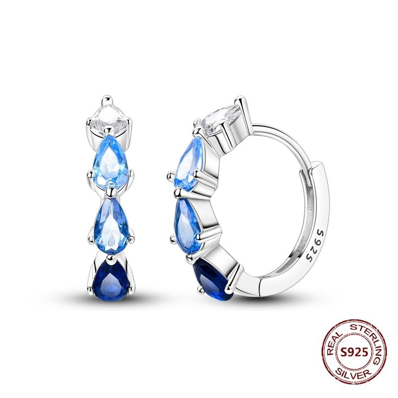 Shining Blue Zircon Owl Earrings 925 Silver Evil Eyes Earrings for Women Wedding Engagement Planet Moon Star Zirconia Jewelry