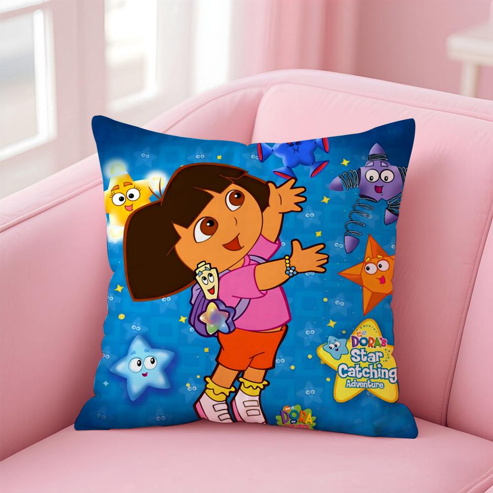 Cute D-Dora The Explorer Cushion Cover Pillowcase Short Plush Invisible Zipper Room Sofa Cushion Cover