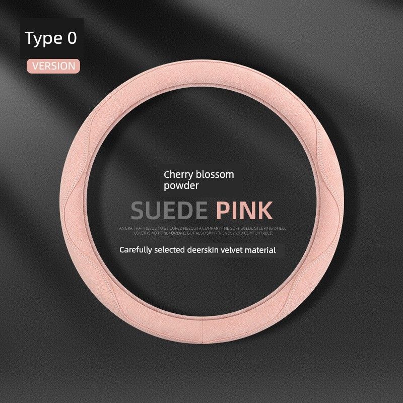 Car Steering Wheel Cover Ultra-Thin D-Type Non-Slip All-Season Universal Suede Handlebar Cover Suede Leather Handlebar Cover Suede [Round Cherry Blossom Pink]