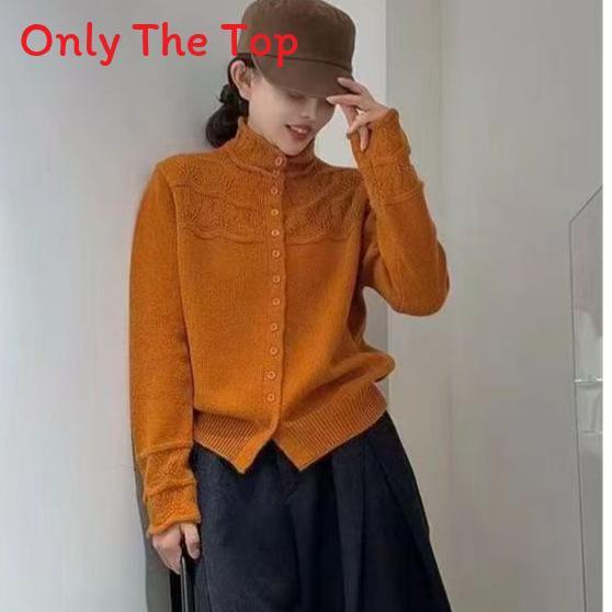 Cozy Autumn Winter Knit Cardigan With Floral Pattern And Round Neck For Women