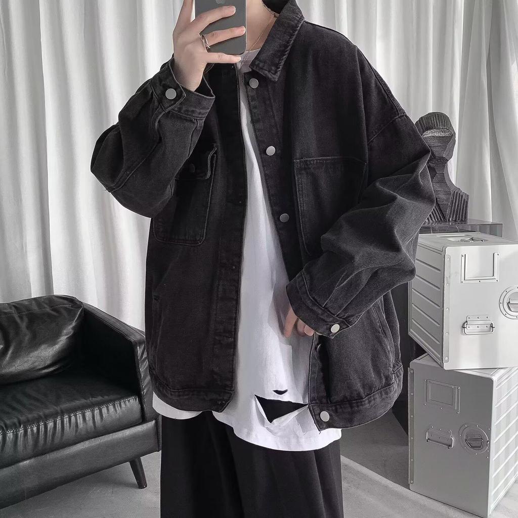 Men's Retro Washed Denim Jacket - Hip Hop Hong Kong Style, Versatile, Loose Fit for Spring & Autumn