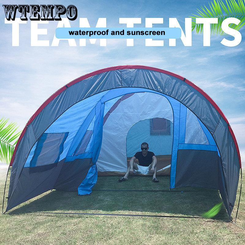 WTEMPO 5-8 Personen Großes Campingzelt Wasserdichtes Tunnelzelt aus Fiberglas im Segeltuch Doppellagig Atmungsaktives Anti-Mücken-Zelt Zwei Räume und ein Hallenzelt