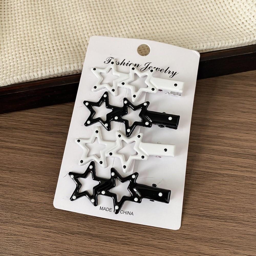4pcs/set Geometric Hairpins Barrettes Black White Color Polka Dot Hair Clips  For Women